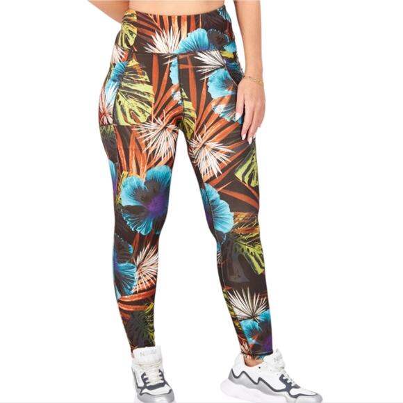 Jones New York Full Leg All Over Tropical Print Training Leggings Pockets Active - Picture 1 of 9